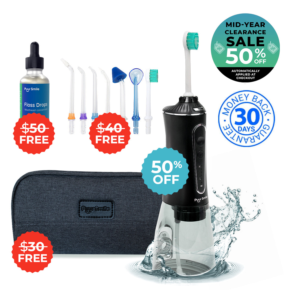PUURSMILE WATER FLOSSER - 50% OFF MID-YEAR CLEARANCE SALE + 3 FREE GIFTS (WORTH $120)