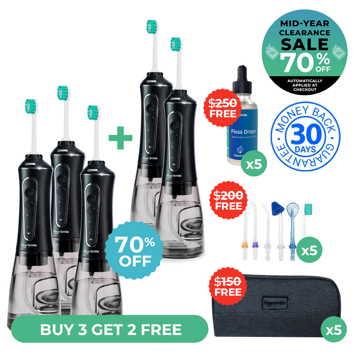 PUURSMILE WATER FLOSSER - 50% OFF MID-YEAR CLEARANCE SALE + 3 FREE GIFTS (WORTH $120)